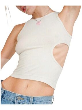 Sandy Liang Slight Side Cutout Tank Top M Cream Ivory Orig $125